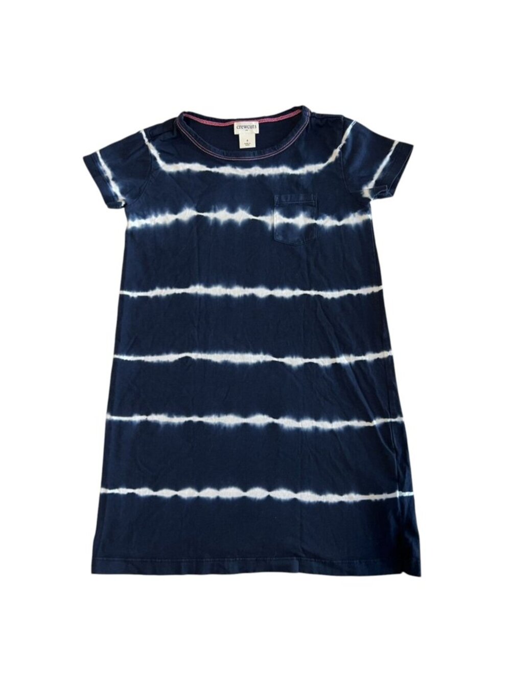 Crewcuts Shirt Dress Girls Blue White Striped Cotton Short Sleeve Pocket Size 5